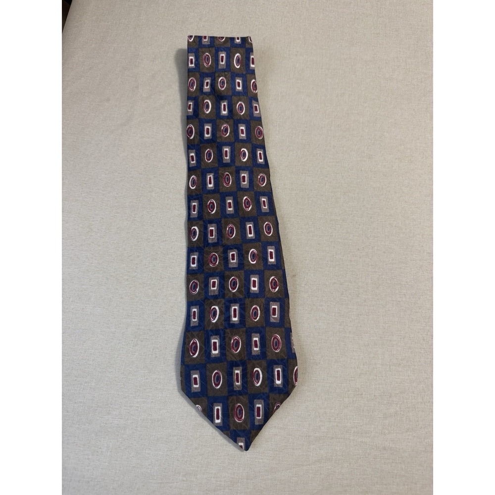 Zylos George Machado Mens Tie Necktie Multi Color Geometric 100% Italian Silk